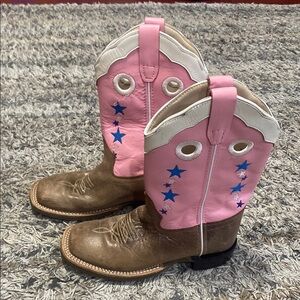 Old West kids pink brown western Leather Upper Boots BSC1963 sz 3D